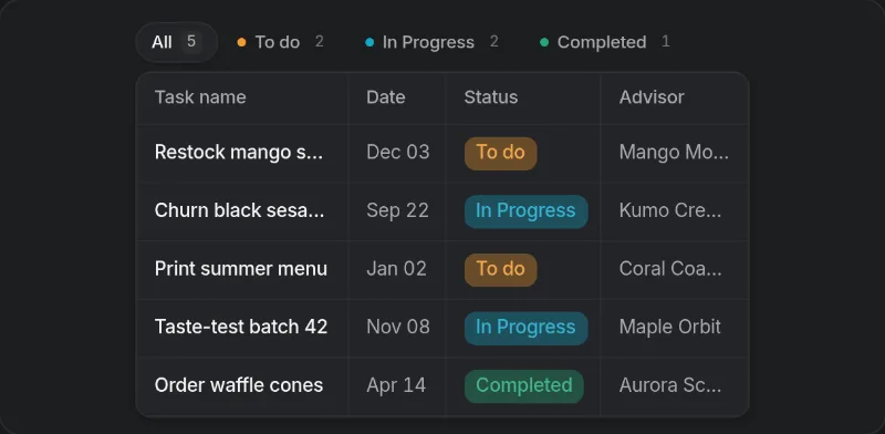 Filter Table preview